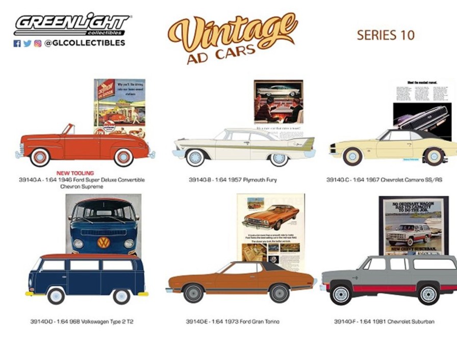 1/64 Greenlight Vintage Ad Cars Series 10 1Box 6Pcs New