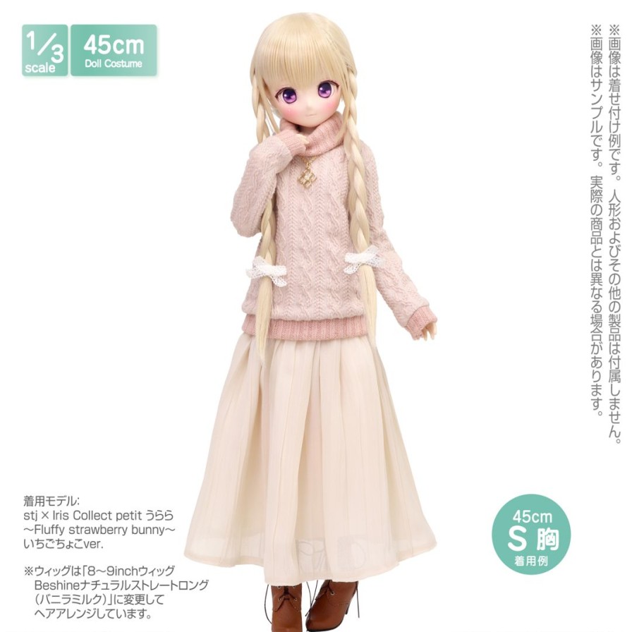 1/3 45 Loose And Fluffy Girly Knit & Long Skirt Set Pink X Ivory Clearance