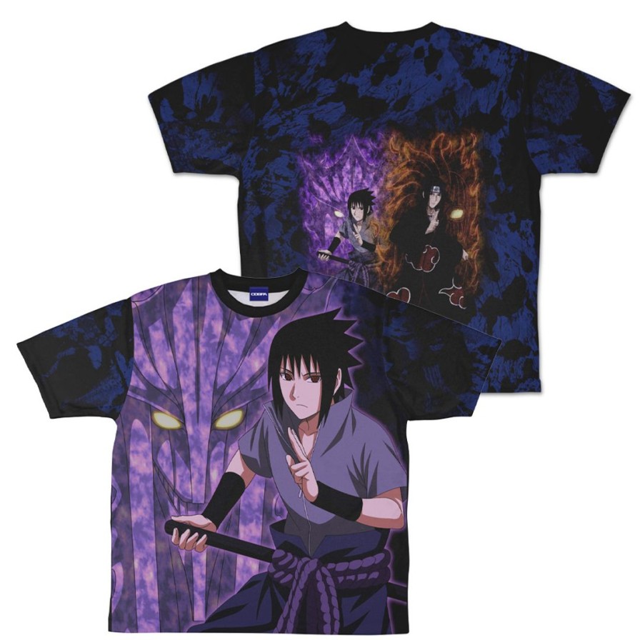 Naruto Shippuden: Newly Drawn Sasuke Uchiha Double-Sided Full Graphic T-Shirt L Best