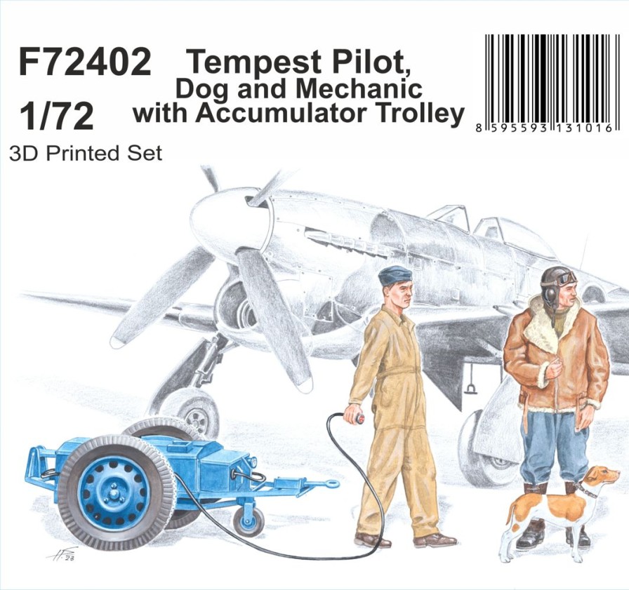 1/72 Tempest Pilot, Dog And Mechanic With Accumulator Trolley New