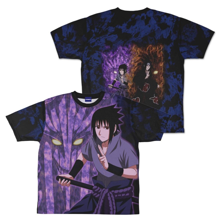 Naruto Shippuden: Newly Drawn Sasuke Uchiha Double-Sided Full Graphic T-Shirt M New