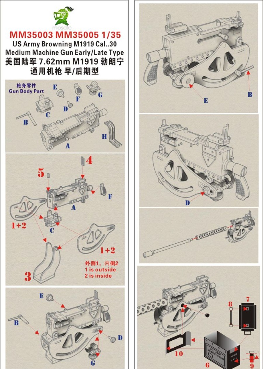 1/35 Us Army Browning M1919 Cal..30 Medium Machine Gun Early Type Compelete Set Hot