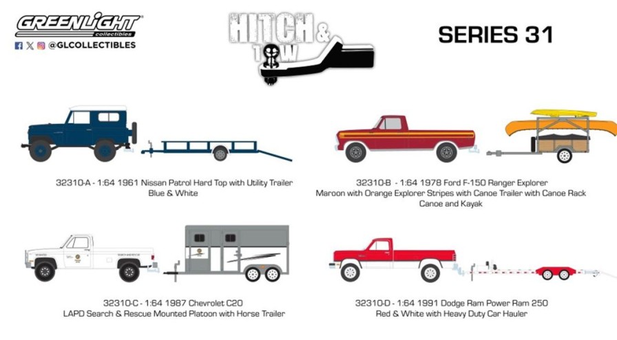 1/64 Greenlight Hitch & Tow Series 31 1Box 4Pcs New