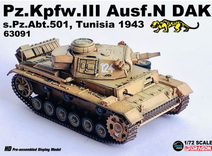 1/72 Ww.Ii German Army Panzer Iii N Type Dak 501St Heavy Tank Battalion No. 124 Tunisia 1943 Complete Product Clearance