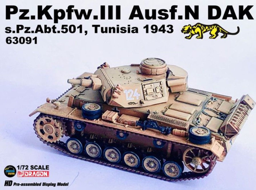 1/72 Ww.Ii German Army Panzer Iii N Type Dak 501St Heavy Tank Battalion No. 124 Tunisia 1943 Complete Product Clearance